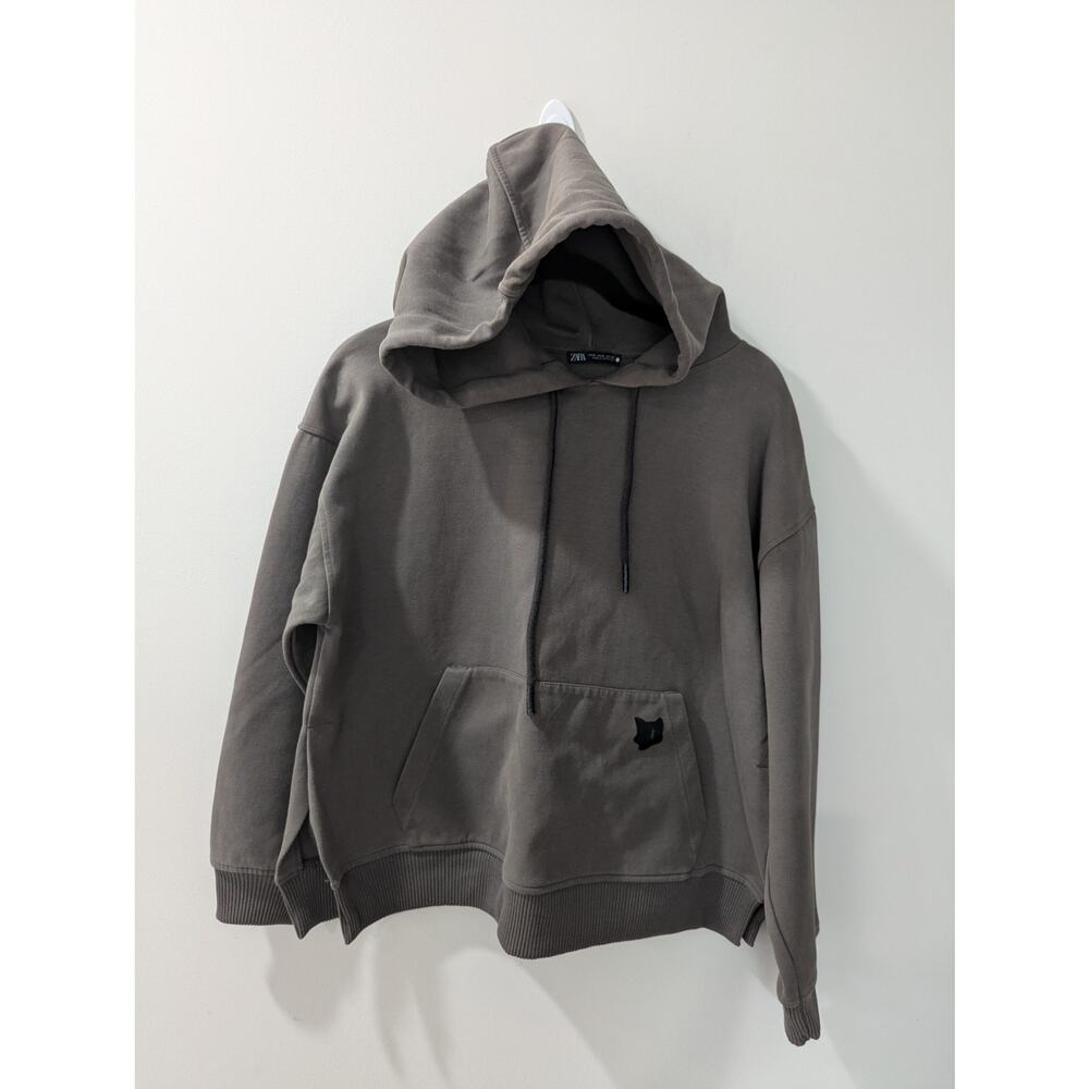 ZARA Gray Thick Fox Pullover Hoodie Sweatshirt